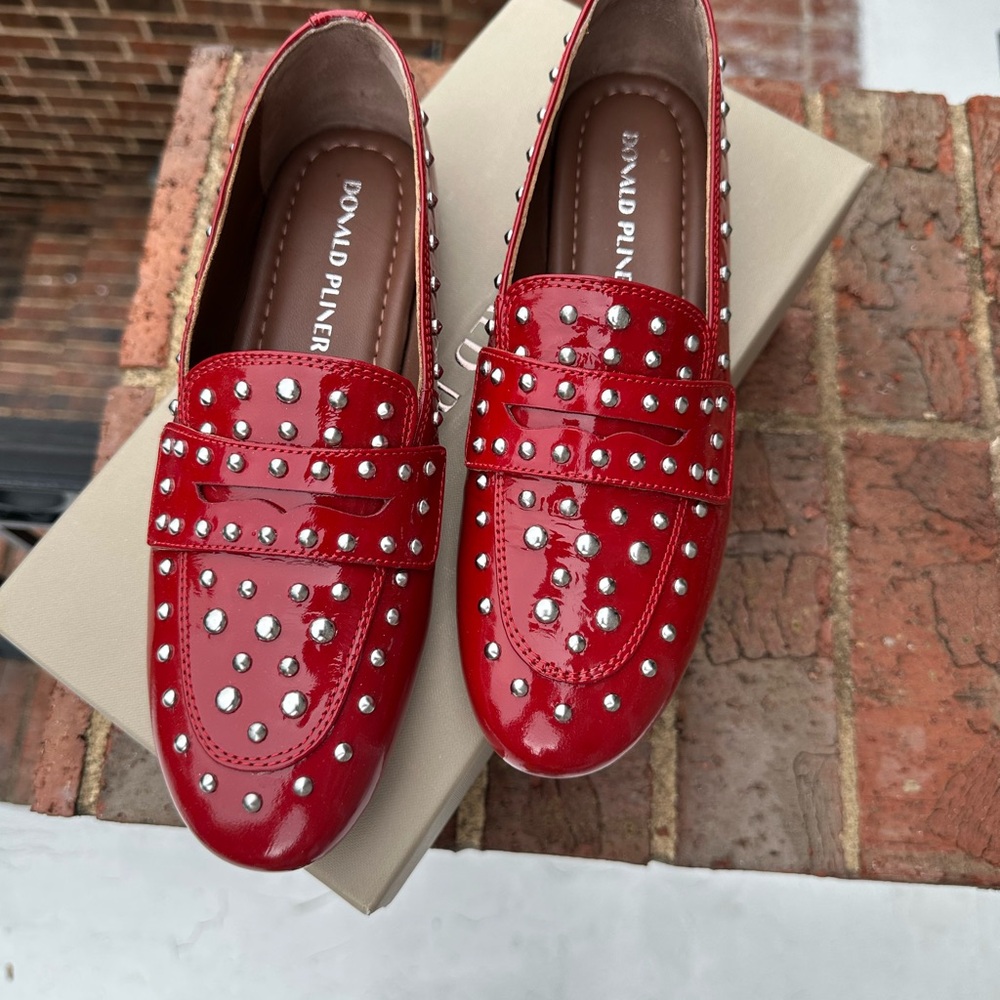 Donald J. Pliner Red Studded Patent Leather Loafers NWT - Picture 6 of 9
